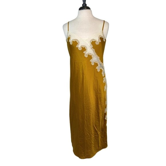 Victoria’s Secret Other - Vintage INC Long Copper Brown Slip Nightgown Size S w/ Lace Trim Slit Leg Women